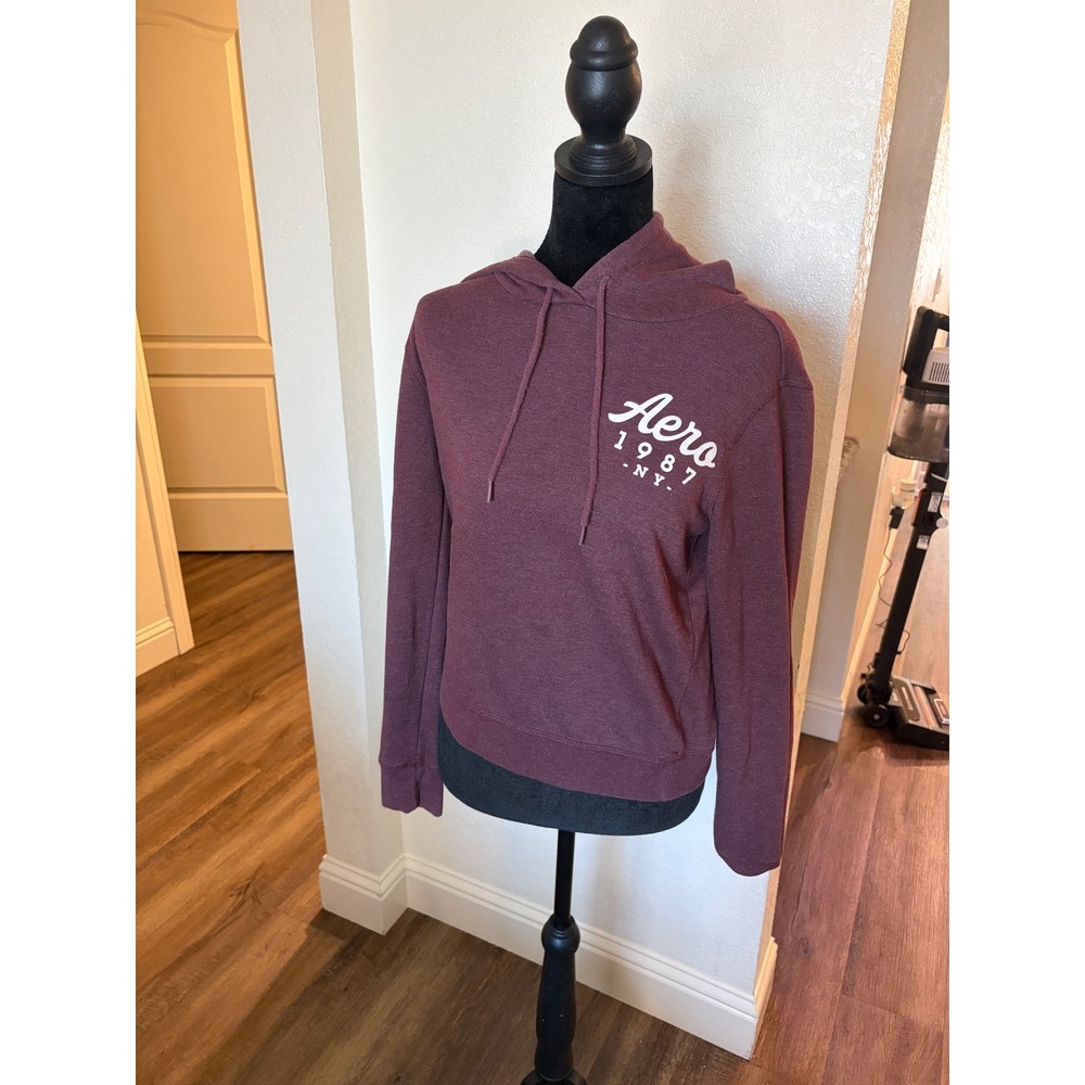 Aeropostale Womens Full Zip Hoodie Maroon Burgundy Aero 1987 Graphic Small